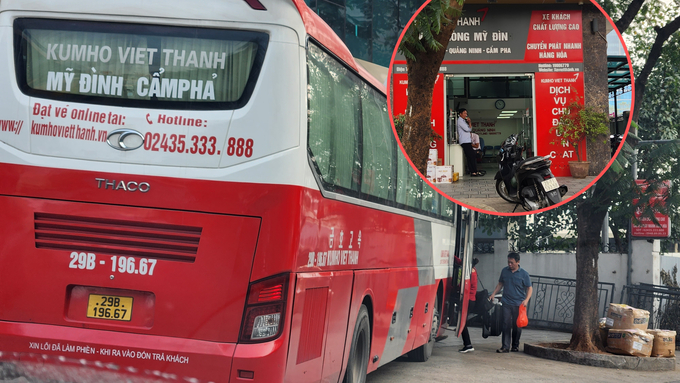 Bến cóc' của hãng xe Kumho Việt Thanh khang trang, hoạt động nhộn nhịp ngay cạnh bến xe Mỹ Đình. (Ảnh chụp 9h sáng 27/11)