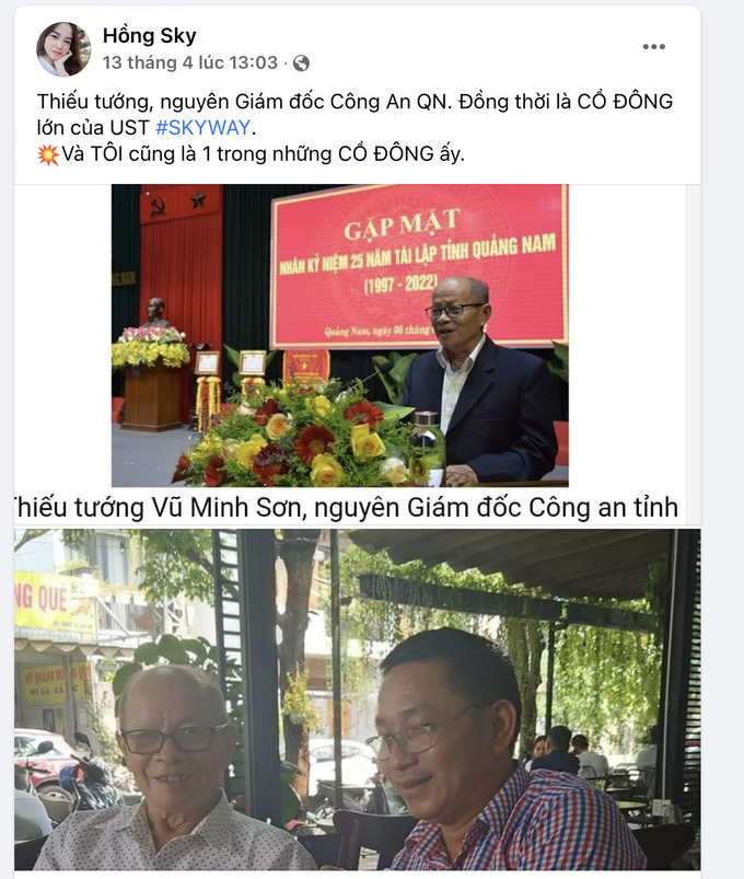 Trước đó, SkyWay cũng khoe một cổ đông lớn là thiếu tướng của quân đội, nguyên giám đốc công an tỉnh Quảng Nam.