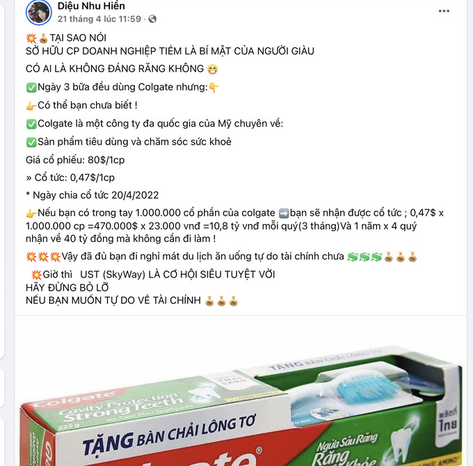 Giấu tên thật của cổ phần SkyWay và thay bằng 'colgate'