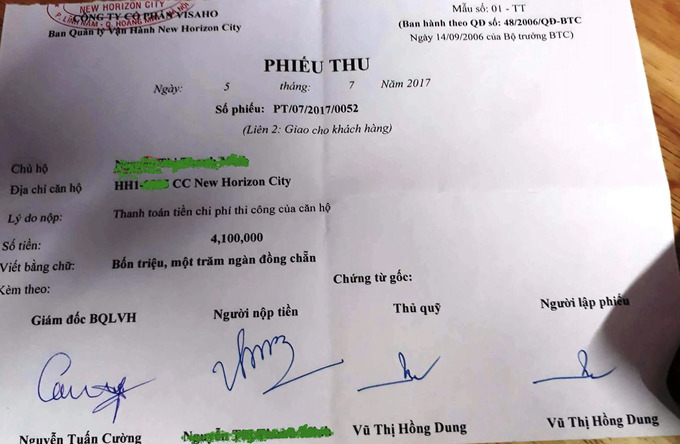 Một khách hàng 'nghiến răng' đóng phụ trội 4,1 triệu đồng để được vào thi công hoàn thiện căn hộ thuộc sở hữu
