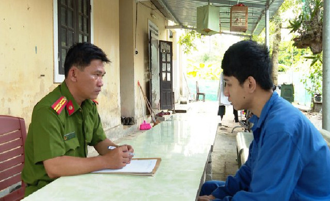 Cơ quan cảnh sát điều tra, đang lấy lời khai của đối tượng, Võ Hoàng Đăng. Ảnh: AT.