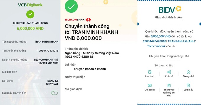 Hình ảnh chuyển khoản tiền đăng ký chạy DAT cho thầy K