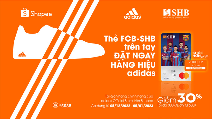 Theo đó, khách hàng khi mua các sản phẩm tại gian hàng chính hãng Adidas Official Store trên sàn thương mại điện tử Shopee sẽ được giảm trực tiếp 30% giá trị đơn hàng cho hóa đơn từ 600,000 VNĐ