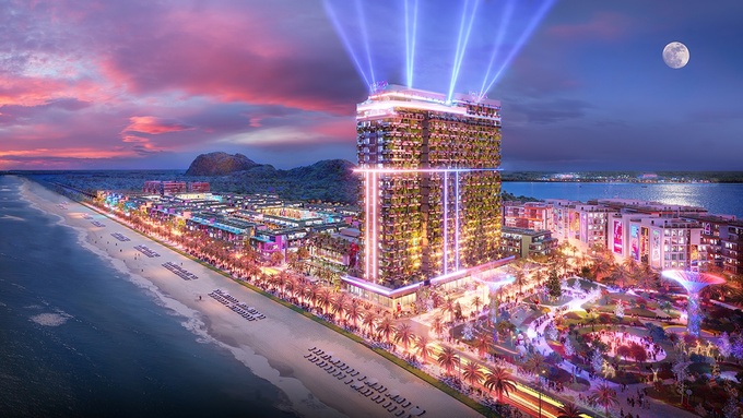Phối cảnh Ibiza Party Resort về đêm tại Flamingo Hải Tiến