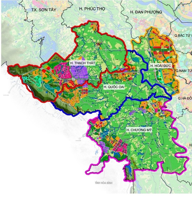 Sơ đồ vị trí 4 huyện phía Tây Thủ đô