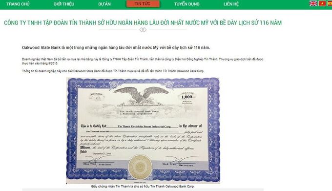 Thông tin được Tín Thành đăng tải lên Website tập đoàn.
