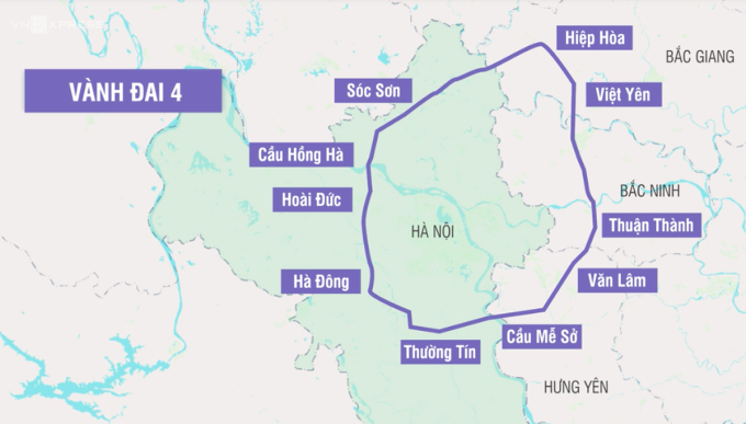 Hướng tuyến đường vành đai 4 theo quy hoạch