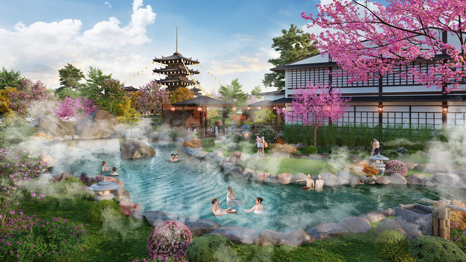Sun Beauty Onsen mang đến trải nghiệm tắm khoáng chuẩn Nhật Bản. Ảnh phối cảnh minh họa