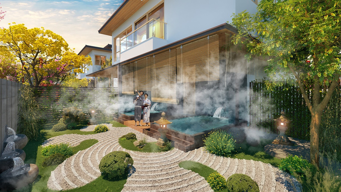 Nguồn khoáng nóng Quảng Xương được dẫn vào từng căn biệt thự. Ảnh phối cảnh minh họa