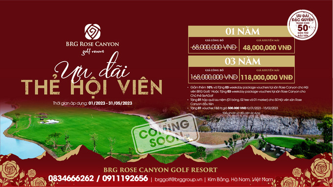 BRG Rose Canyon Golf Resort đang áp dụng những chương trình khuyến mãi lên tới 40% cho những hội viên đầu tiên