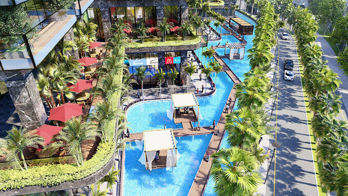 Sông nội khu như tấm lụa uốn lượn mềm mại bên trong Sunshine Sky City