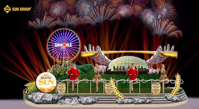 Xe diễu hình mô phỏng vòng quay Sun Wheel và Cầu Vàng