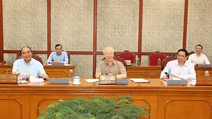 Tổng Bí thư Nguyễn Phú Trọng phát biểu kết luận cuộc họp. (Ảnh: Trí Dũng)