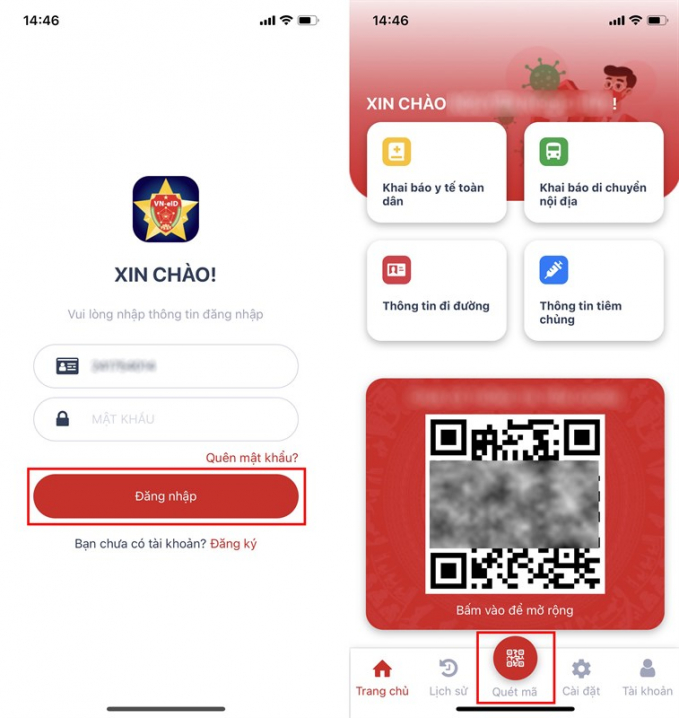 Người dùng đăng nhập vào ứng dụng và chọn Quét mã để tiến hành tra cứu | Ảnh: TGD