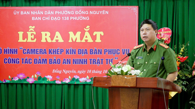 Thượng tá Nguyễn Công Khôi – Trưởng Công an TP Từ Sơn phát biểu tại buổi lễ.