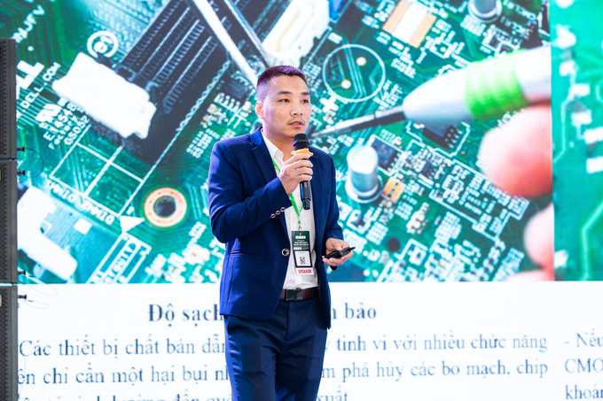 Ông Nguyễn Minh Hải, Giám đốc, Công ty Cổ phần Kỹ thuật và Xây dựng INTECH trình bày về tầm quan trọng và yếu tố ảnh hưởng chất lượng khí sạch trong sản xuất