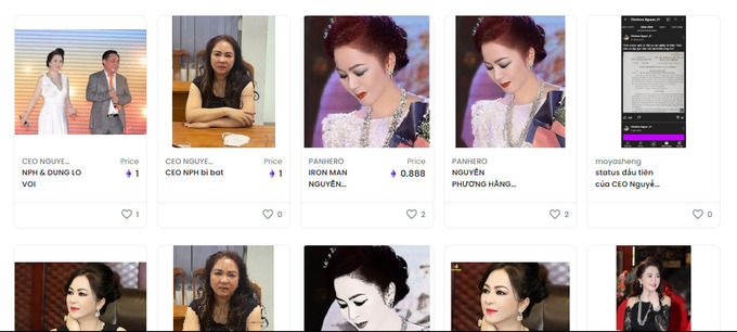 Không chỉ riêng ông Trịnh Văn Quyết, hình NFT của bà Nguyễn Phương Hằng, một nhân vật nhận được nhiều sự chú ý của cư dân mạng trong tuần, cũng xuất hiện trên nền tảng Opensea. Ảnh Opensea