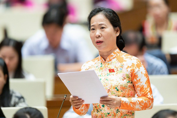 Bà Tô Ái Vang, đại biểu Quốc hội tỉnh Sóc Trăng phát biểu tại phiên thảo luận về kinh tế xã hội, ngày 27/10. Ảnh: Phạm Thắng