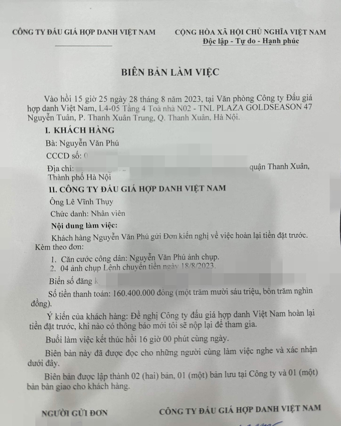 Biên bản làm việc nhầm lẫn giới tính của khách hàng. Ảnh: Nguyễn Phú