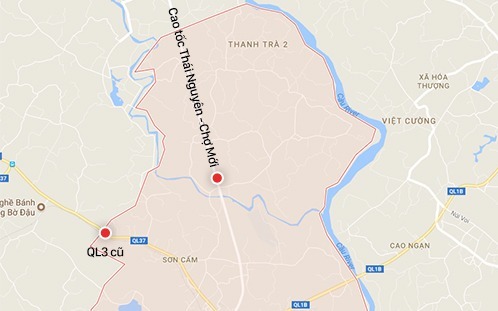 Vị trí hai trạm thu phí tại dự án BOT Thái Nguyên - Chợ Mới.