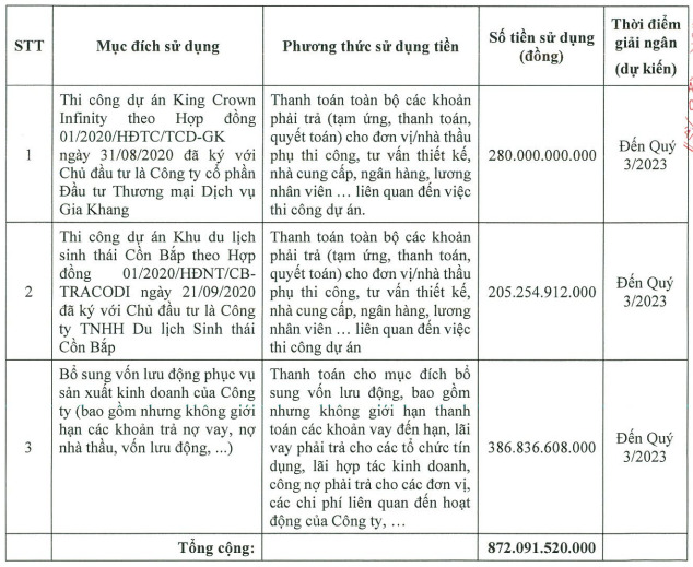 Tracodi đã thông qua điều chỉnh phương án sử dụng hơn 872 tỷ đồng cho lĩnh lực bất động sản của công ty
