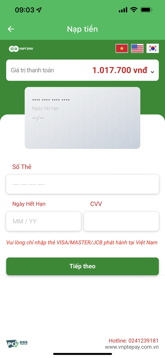 Người lái xe khi nạp tiền từ thẻ tín dụng trả sau 1.000.000đ phải bị chịu thêm phí 17.700đ