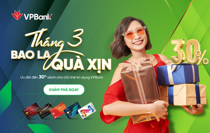Với mong muốn gửi những lời chúc tốt đẹp nhất đến một nửa thế giới nhân ngày Quốc tế Phụ nữ, Ngân hàng TMCP Việt Nam Thịnh Vượng (VPBank) triển khai chương trình khuyến mãi với loạt ưu đãi giảm giá.