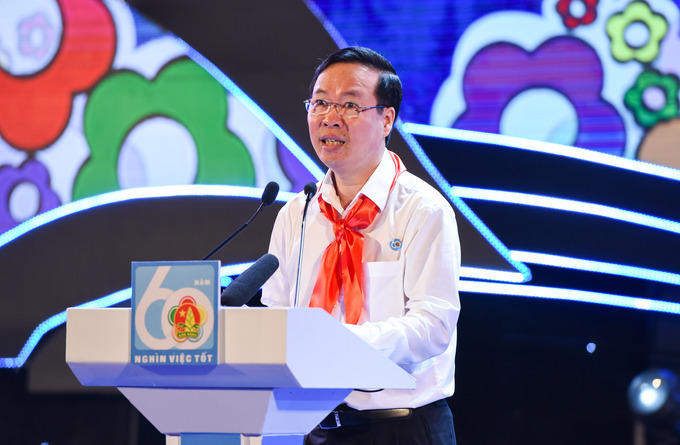 Phát biểu tại lễ kỷ niệm, Chủ tịch nước Võ Văn Thưởng thay mặt lãnh đạo Đảng, Nhà nước biểu dương, đánh giá cao những thành tích mà Đội TNTP Hồ Chí Minh và thiếu nhi cả nước đã đạt được trong phong trào “Nghìn việc tốt” những năm qua; chúc mừng các cháu thiếu nhi đã đạt danh hiệu “Dũng sĩ Nghìn việc tốt”.