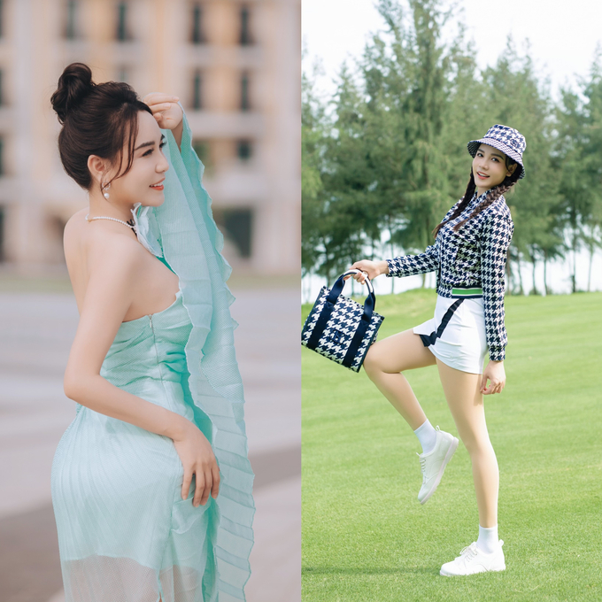Nhật Lâm là doanh nhân có phong cách thời trang xinh đẹp, dù là đi dự tiệc hay đi golf...