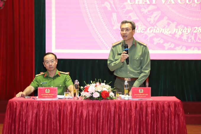 Đại tá Nguyễn Quốc Toản - Giám đốc Công an tỉnh Bắc Giang phát biểu.