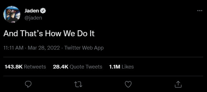 Bài đăng Twitter của Jaden Smith, con trai Will và Jada, chia sẻ rằng, “Đó là cách mà chúng tôi hành động”. Ảnh Twitter