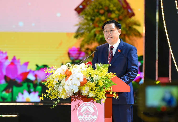 Phát biểu tại buổi lễ, Chủ tịch Quốc Hội Vương Đình Huệ khẳng định: Trong lịch sử dân tộc, Bắc Giang có vị trí chiến lược hết sức quan trọng, là mảnh đất 'phên dậu' bảo vệ kinh thành Thăng Long - Đông Đô - Hà Nội. Bắc Giang là vùng đất giàu văn hóa, truyền thống cách mạng, đã có nhiều cống hiến lớn lao trong công cuộc dựng nước và giữ nước, góp phần viết lên những trang sử hào hùng của dân tộc.