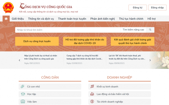Người vi phạm tiến hành các bước nộp phạt vi phạm giao thông trên Trang chủ Cổng dịch vụ công quốc gia |