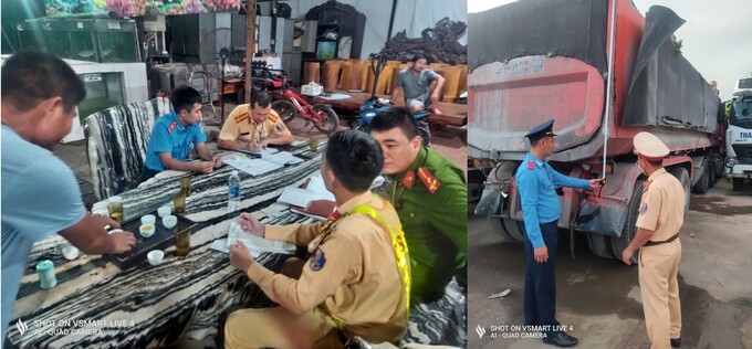 Lực lượng liên ngành TTGT, CSGT Trật tự Huyện Gia Lâm kiểm tra một trường hợp có dấu hiệu cơi thùng, chở quá tải