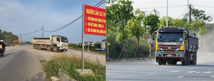 Bất chấp quy định, nhiều xe tải chở đầy ắp VLXD từ khu vực bến Lời đi Hưng Yên tiêu thụ