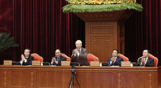 Tổng Bí thư Nguyễn Phú Trọng, Chủ tịch nước Nguyễn Xuân Phúc, Thủ tướng Chính phủ Phạm Minh Chính, Chủ tịch Quốc hội Vương Đình Huệ, Thường trực Ban Bí thư Võ Văn Thưởng đồng chủ trì Hội nghị.