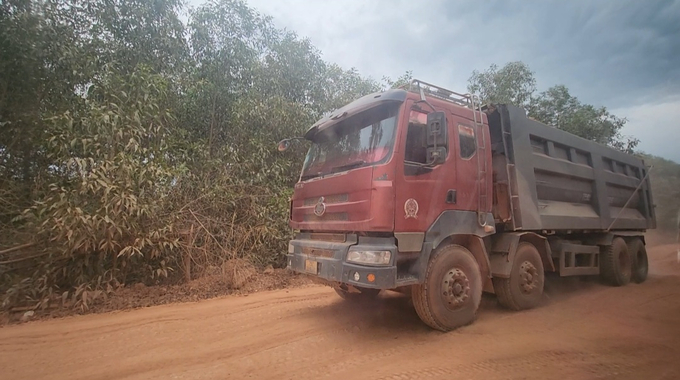 Binh đoàn xe siêu trọng chở đất khai thác trái phép của Công ty Cổ phần Lâm nghiệp 1-5 “băm nát” đường dân sinh.