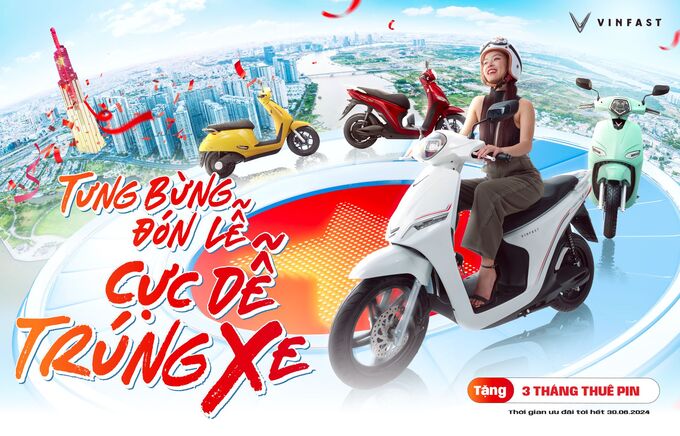 Không chỉ được tặng ngay phần quà hấp dẫn là 03 tháng thuê pin, toàn bộ khách hàng mua xe máy điện VinFast từ ngày 27/04 đến 30/06/2024 còn được tham gia chương trình quay số trúng thưởng, với các phần thưởng giá trị.