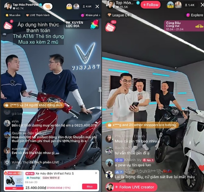 Mỗi phiên livestream bán xe máy điện VinFast trên “Tạp hóa PewPew” thu hút hàng nghìn mắt xem