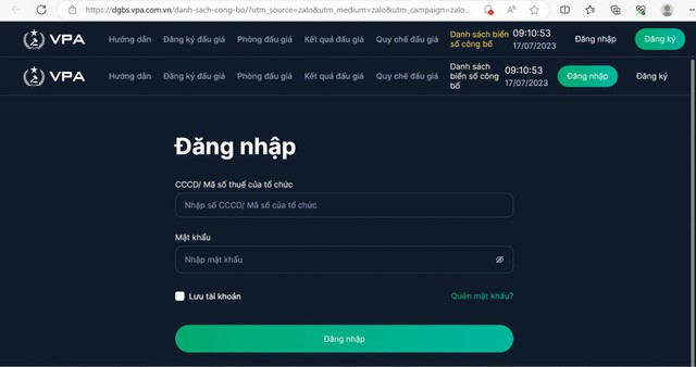 Giao diện trang đấu giá