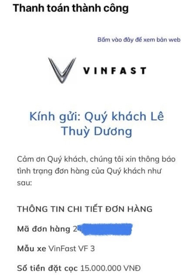 Nhiều khách hàng đã chia sẻ hình ảnh đặt cọc thành công VF 3 trong những ngày qua